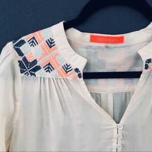 3/4 Sleeve Tunic, Aztec Print at Shoulders